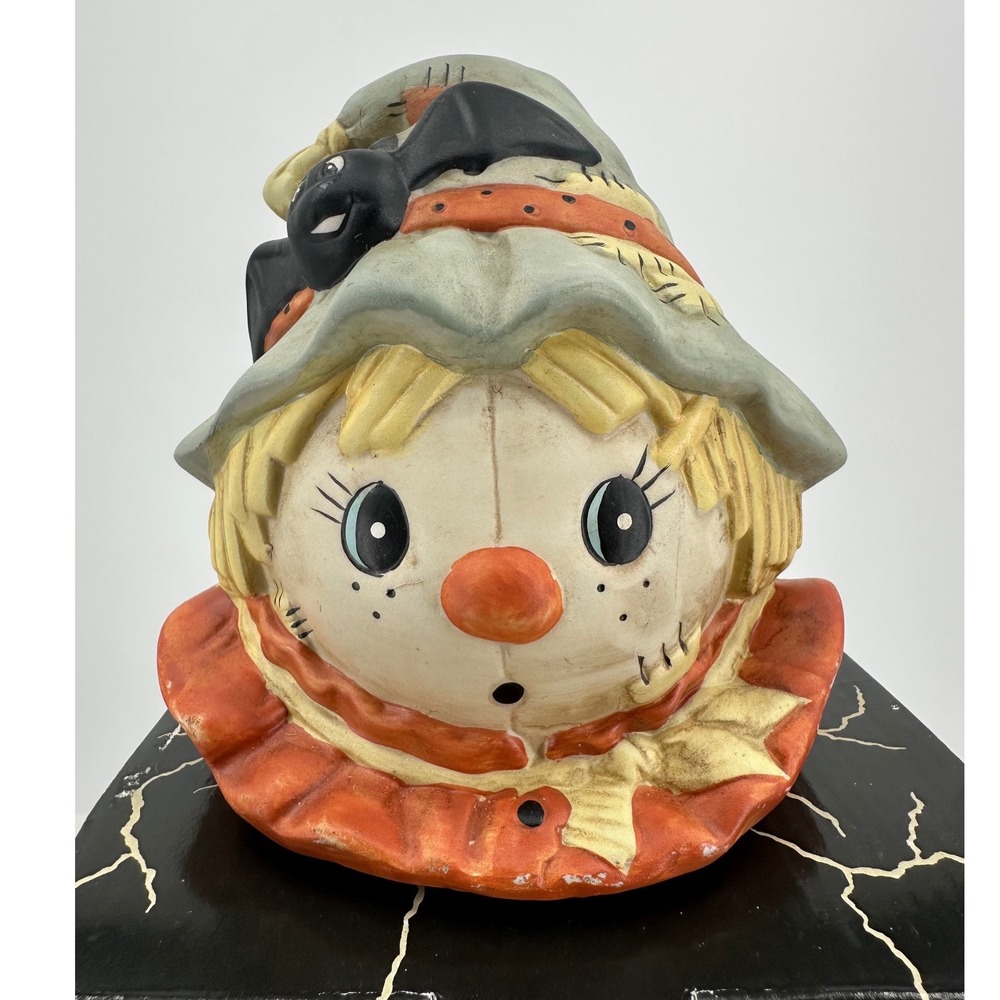 Vintage Halloween Scarecrow Ceramic Night Light Bat Hat Decor ABC Item 22345